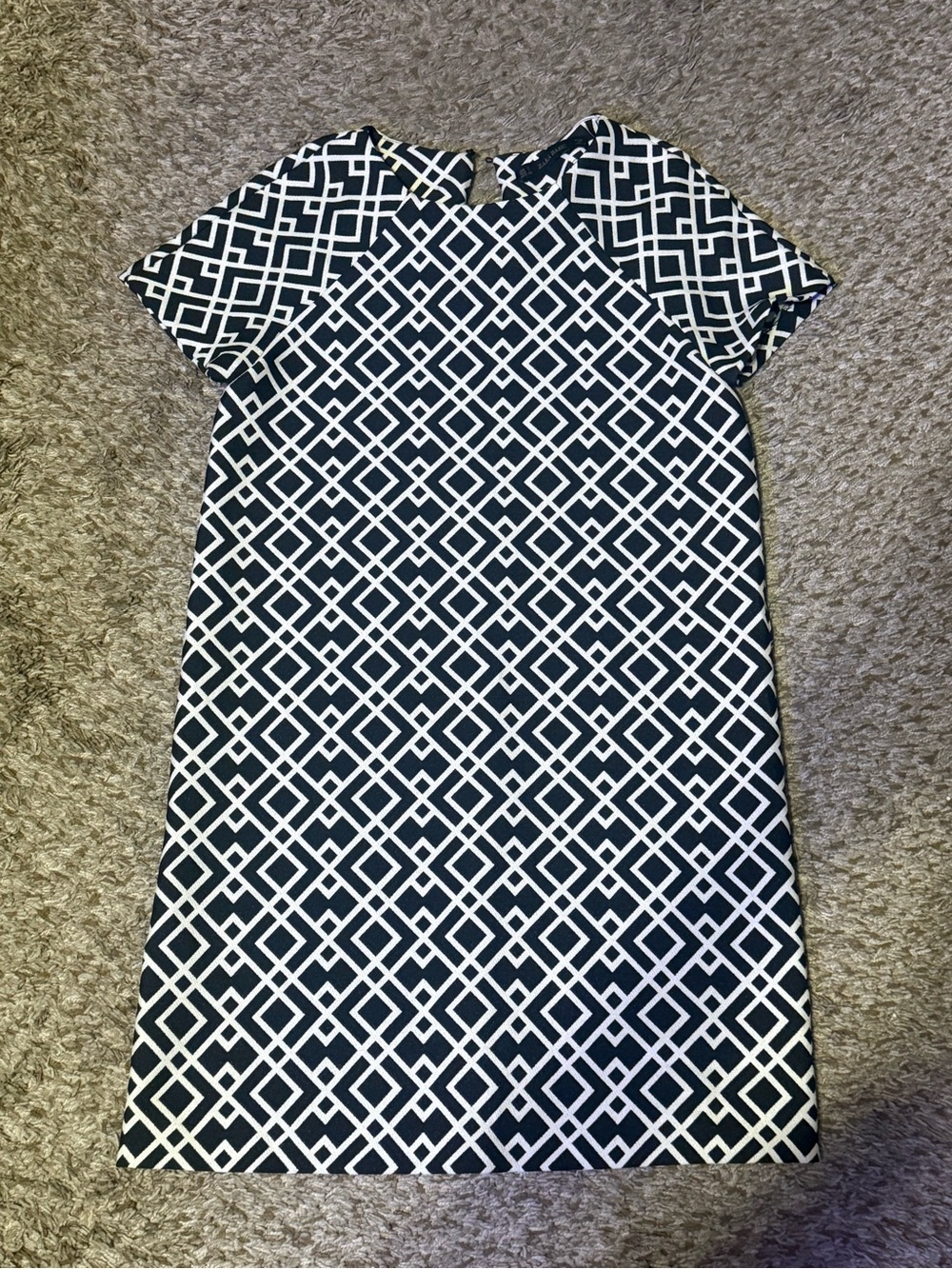 Zara Navy & White Geometric Shift Dress